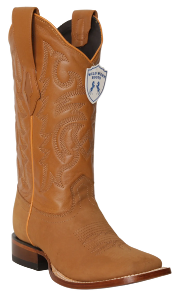 Wild West 23226362 Women's Camel Genuine Leather Wide Square Toe Cowgirl Boots