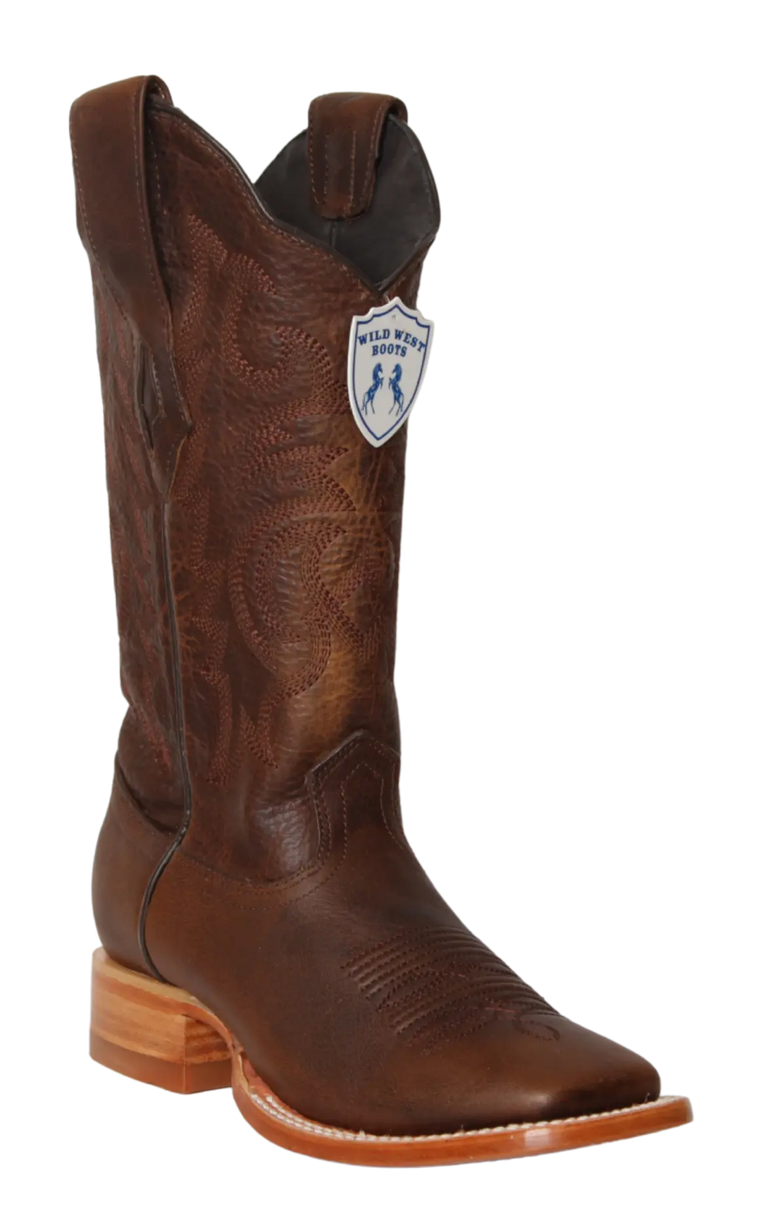 Wild West 23229940 Women's Walnut Genuine Leather Wide Square Toe Cowgirl Boots