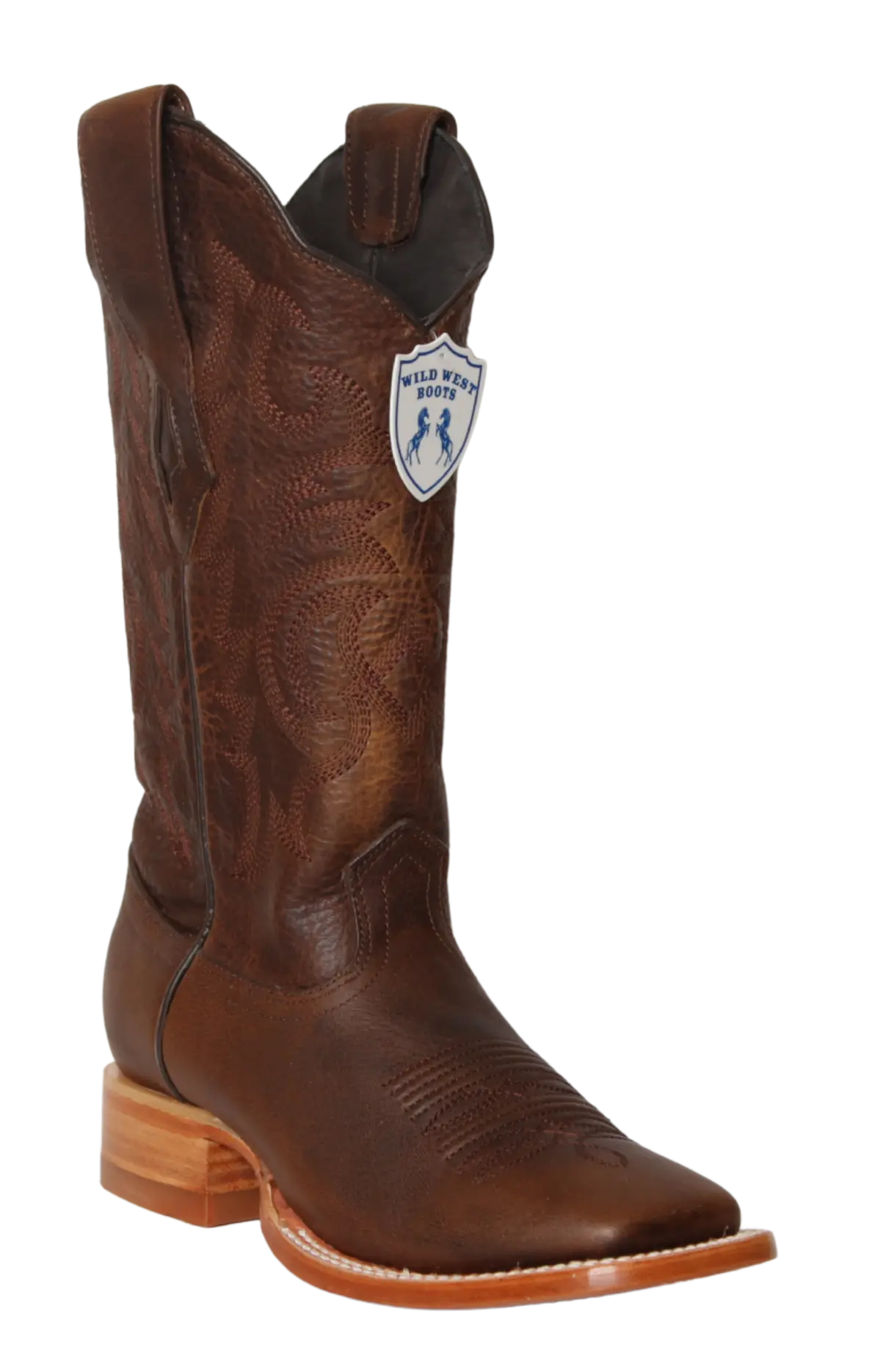 Wild West 23229940 Women's Walnut Genuine Leather Wide Square Toe Cowgirl Boots