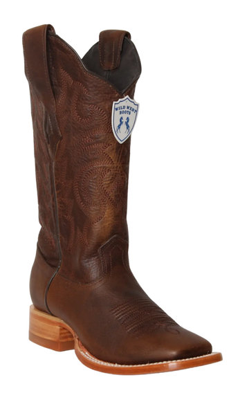 Wild West 23229940 Women's Walnut Genuine Leather Wide Square Toe Cowgirl Boots