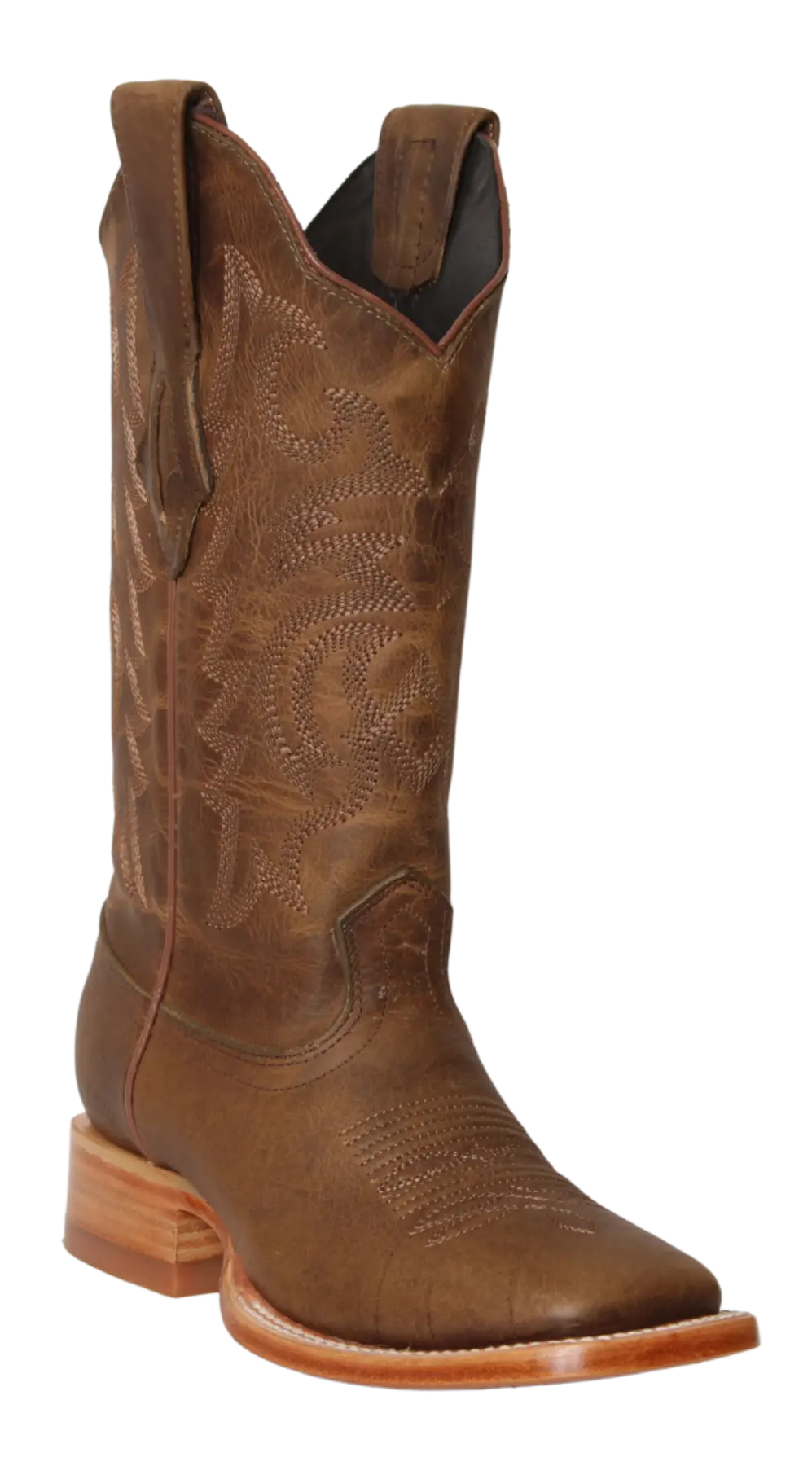 Wild West 23229951 Women's Honey Genuine Leather Wide Square Toe Cowgirl Boots