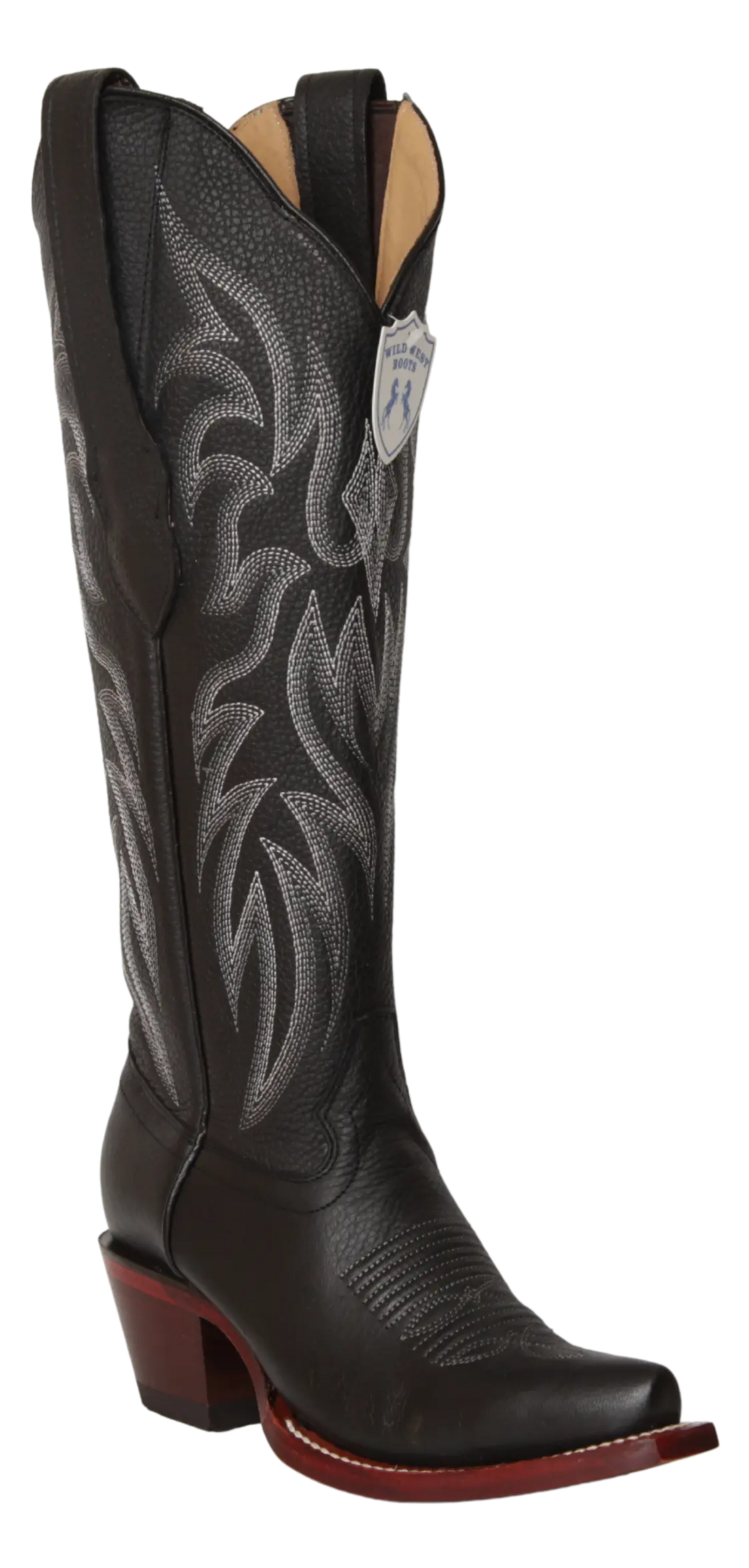 Wild West 23812705 Women's Black Genuine Leather Tall Shaft Snip Toe Boots
