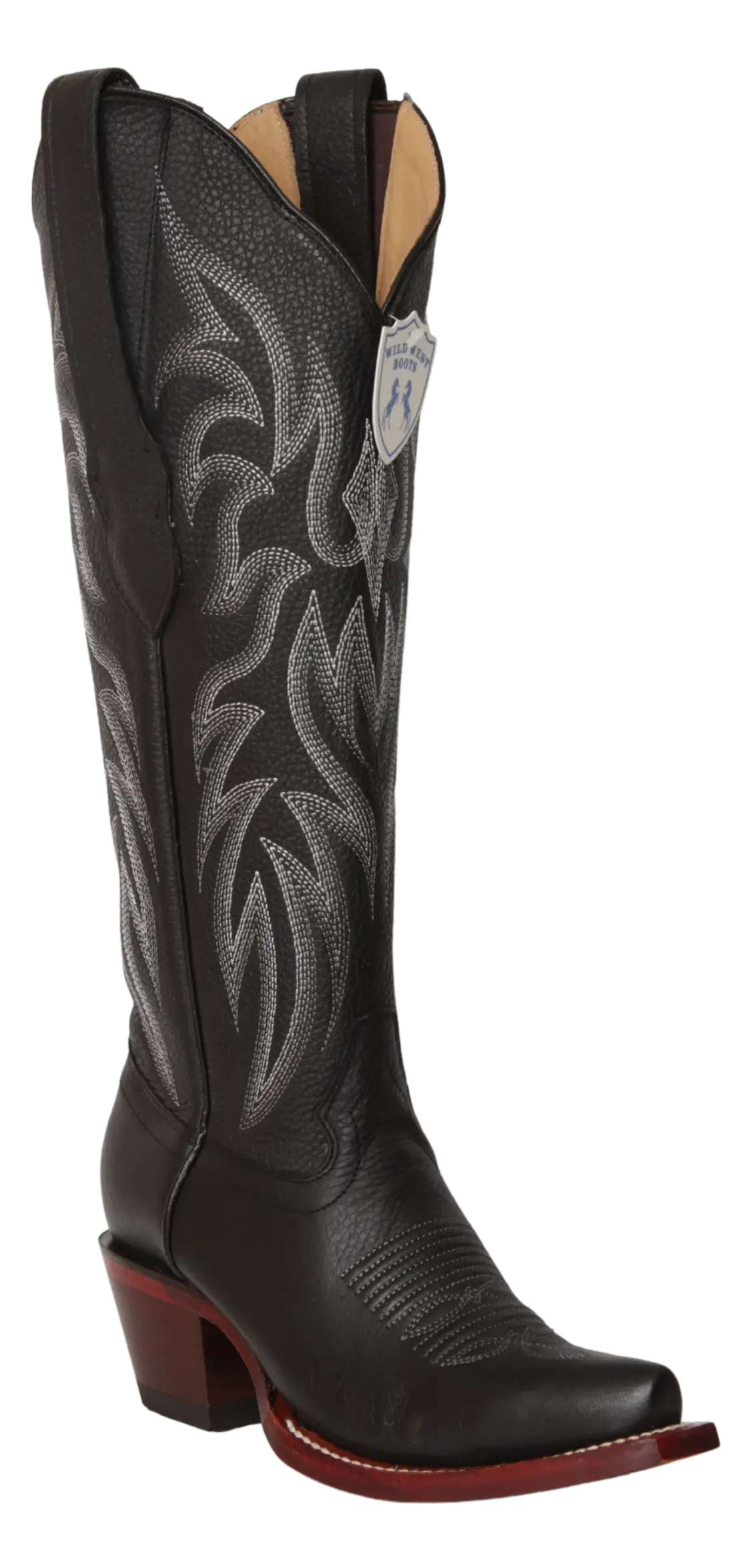 Wild West 23812705 Women's Black Genuine Leather Tall Shaft Snip Toe Boots