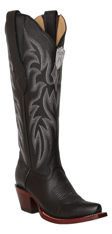 Wild West 23812705 Women's Black Genuine Leather Tall Shaft Snip Toe Boots