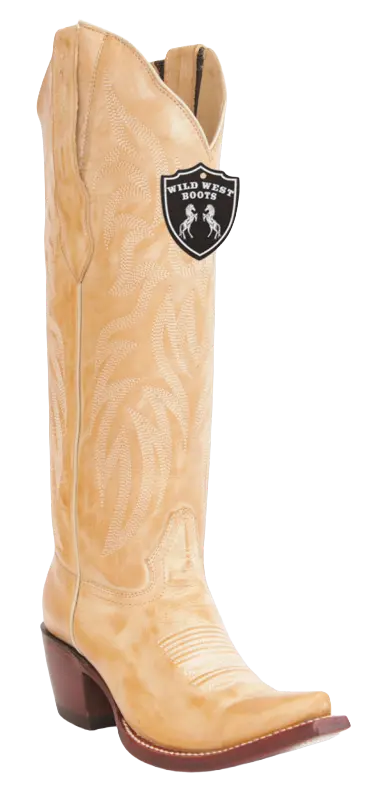 Wild West 23813651 Women's Honey Genuine Leather Tall Shaft Snip Toe Boots