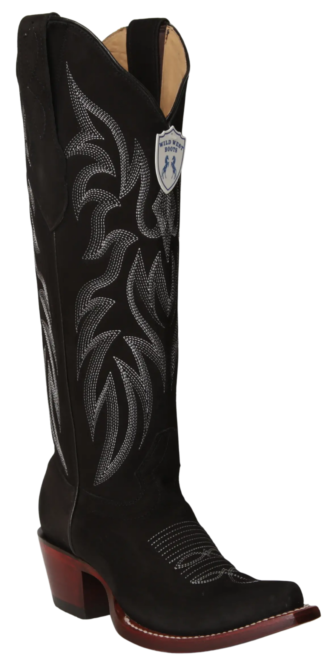 Wild West 23816305 Women's Black Genuine Leather Tall Shaft Snip Toe Boots