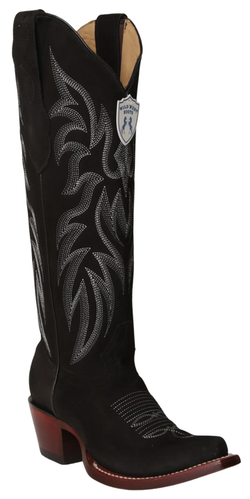Wild West 23816305 Women's Black Genuine Leather Tall Shaft Snip Toe Boots