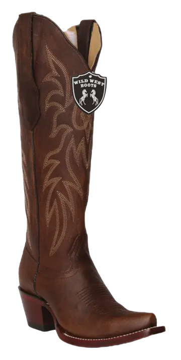 Wild West 23819940 Women's Walnut Genuine Leather Tall Shaft Snip Toe Boots
