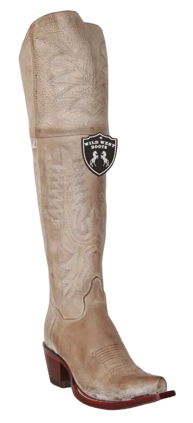 Wild West 23823607 Women's Brown Genuine Leather Snip Toe Over The Knee Boots