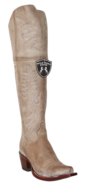 Wild West 23823607 Women's Brown Genuine Leather Snip Toe Over The Knee Boots