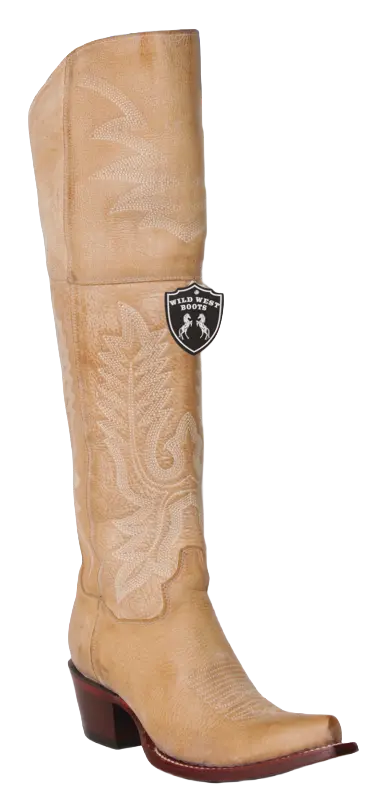 Wild West 23823651 Women's Honey Genuine Leather Snip Toe Over The Knee Boots