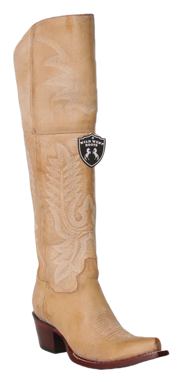 Wild West 23823651 Women's Honey Genuine Leather Snip Toe Over The Knee Boots