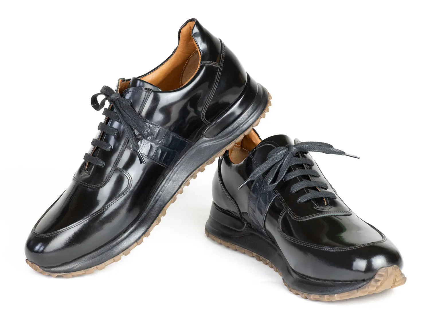 Paul Parkman Men's Black Polished Leather Sneakers (ID#LP208BLK) PAUL PARKMAN