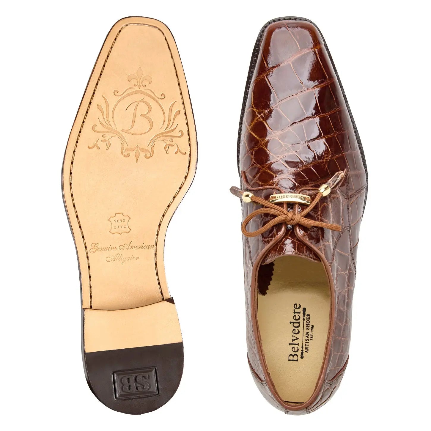 Belvedere Lago 14010 Peanut Genuine American Alligator Oxfords