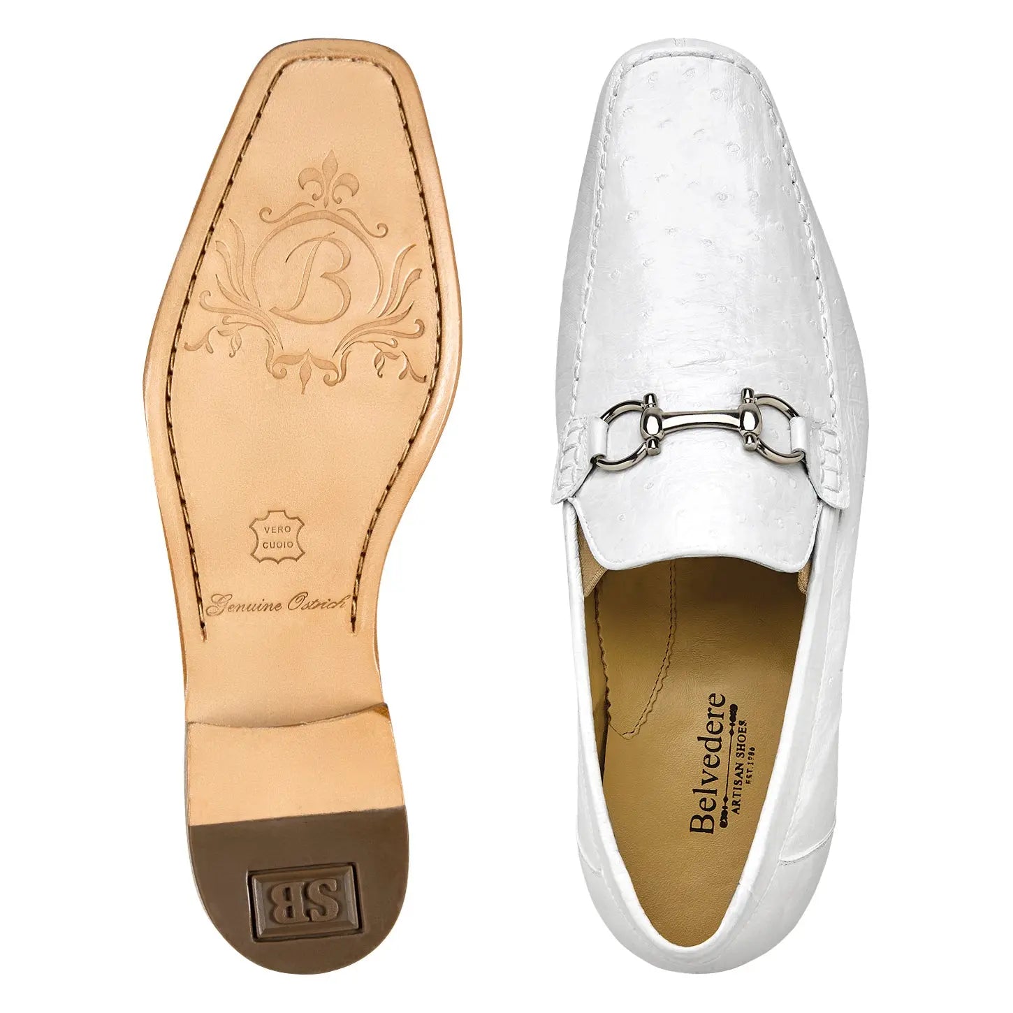 Belvedere Bartolo 1026OB White Genuine Ostrich Loafers