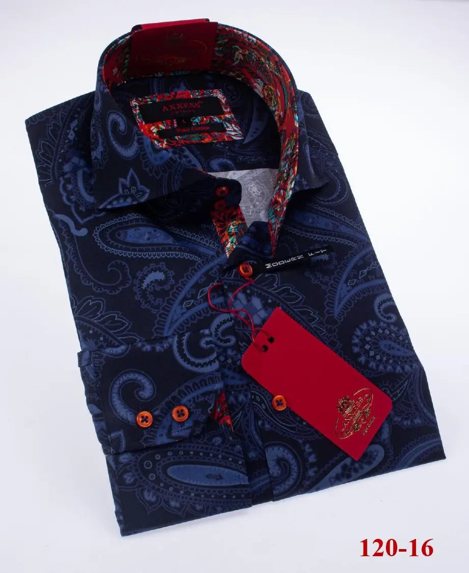 Axxess 120-16 Black/Blue Cotton Casual Dress Shirt