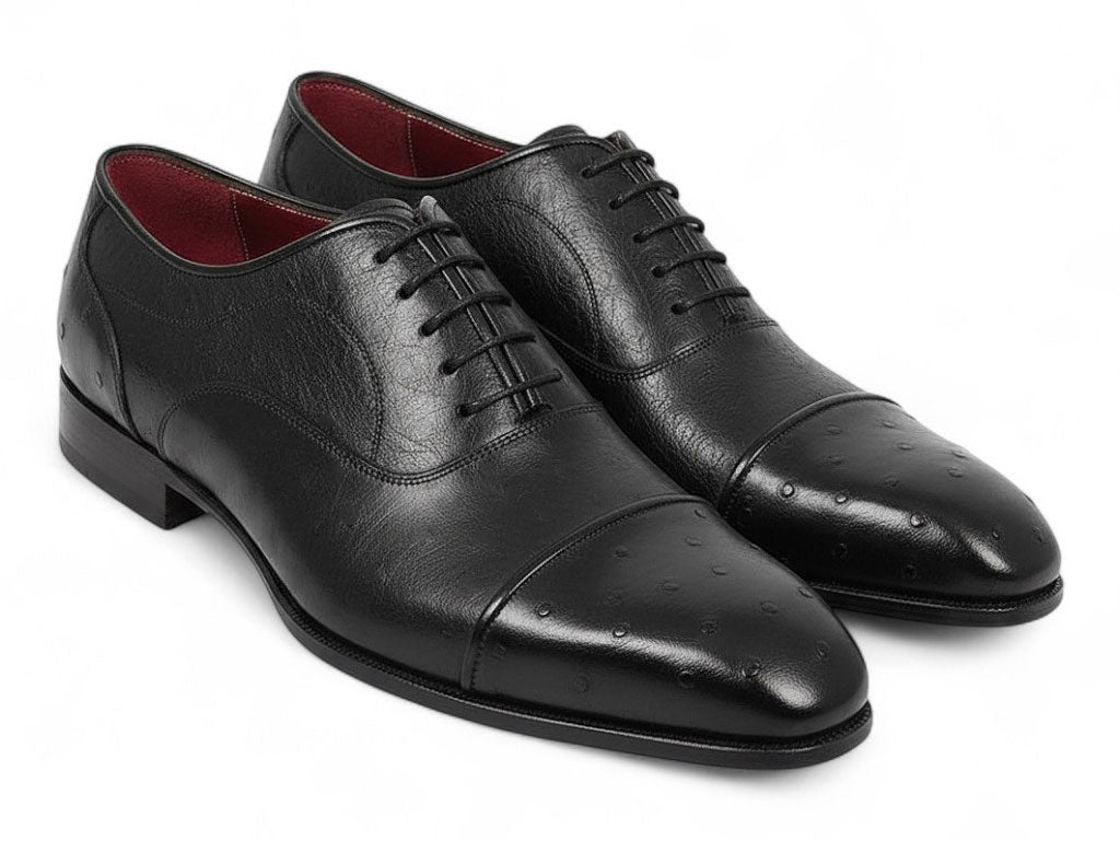 Paul Parkman Men's Genuine Ostrich Captoe Oxfords Black (ID#24XS-BLK) PAUL PARKMAN