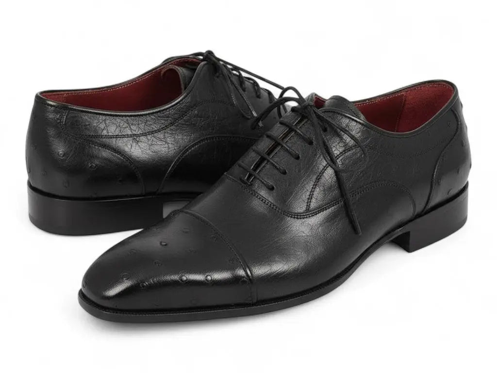 Paul Parkman Men's Black Genuine Ostrich Captoe Oxfords (ID#24XS-BLK) PAUL PARKMAN