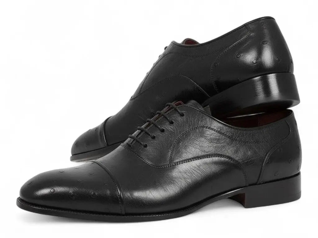 Paul Parkman Men's Black Genuine Ostrich Captoe Oxfords (ID#24XS-BLK) PAUL PARKMAN
