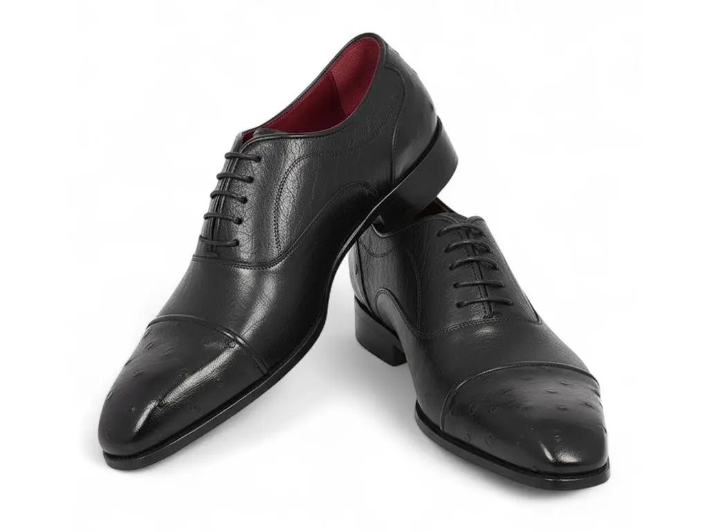 Paul Parkman Men's Black Genuine Ostrich Captoe Oxfords (ID#24XS-BLK) PAUL PARKMAN