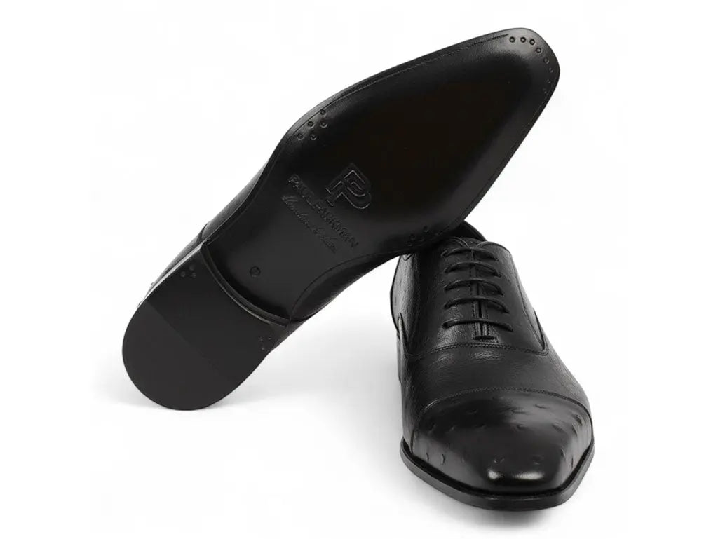 Paul Parkman Men's Black Genuine Ostrich Captoe Oxfords (ID#24XS-BLK) PAUL PARKMAN