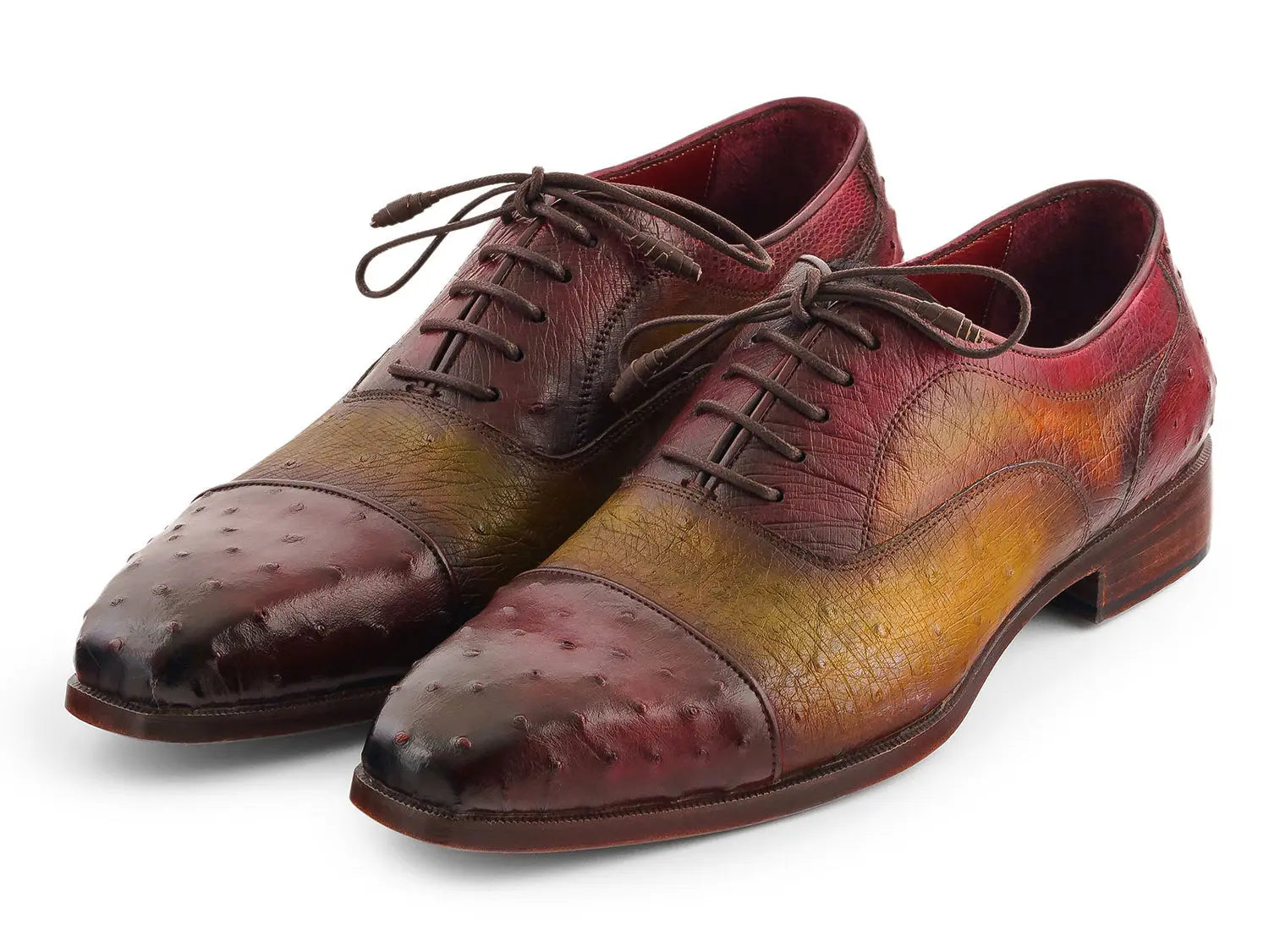 Paul Parkman Men's Green/Burgundy Genuine Ostrich Captoe Oxfords (ID#24XS11) PAUL PARKMAN