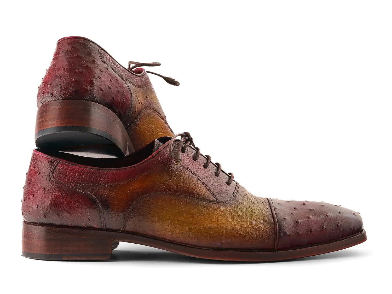 Paul Parkman Men's Green/Burgundy Genuine Ostrich Captoe Oxfords (ID#24XS11) PAUL PARKMAN