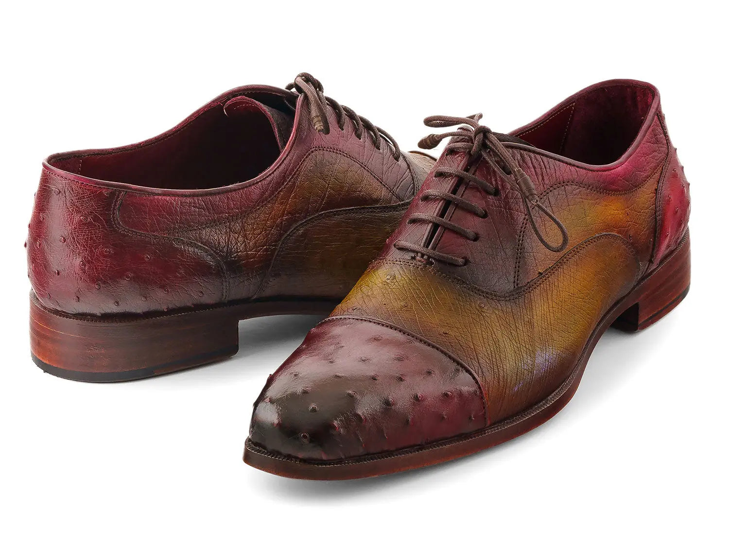 Paul Parkman Men's Green/Burgundy Genuine Ostrich Captoe Oxfords (ID#24XS11) PAUL PARKMAN