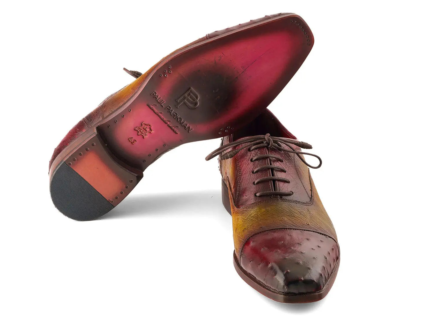 Paul Parkman Men's Green/Burgundy Genuine Ostrich Captoe Oxfords (ID#24XS11) PAUL PARKMAN