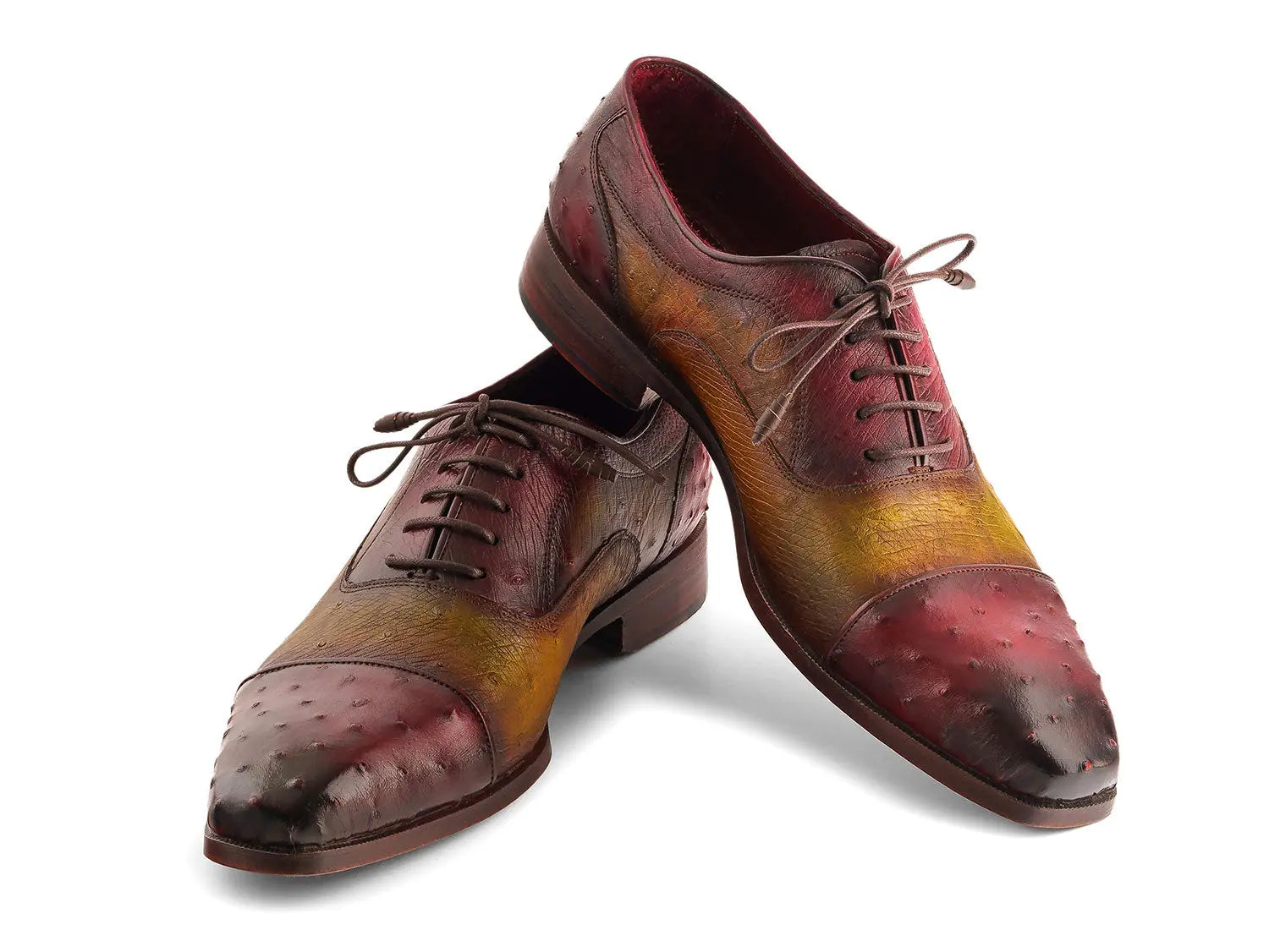 Paul Parkman Men's Green/Burgundy Genuine Ostrich Captoe Oxfords (ID#24XS11) PAUL PARKMAN