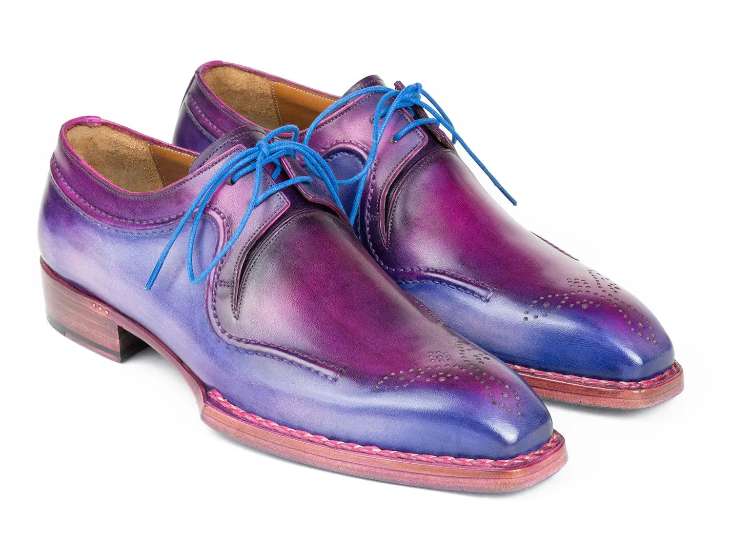 Paul Parkman Men's Blue/Purple Hand-Welted Genuine Leather Derby Shoes (ID#326G19) PAUL PARKMAN