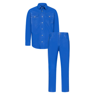 Jakewood 123 Royal Blue Genuine Lambskin Leather Shirt/Pants Set