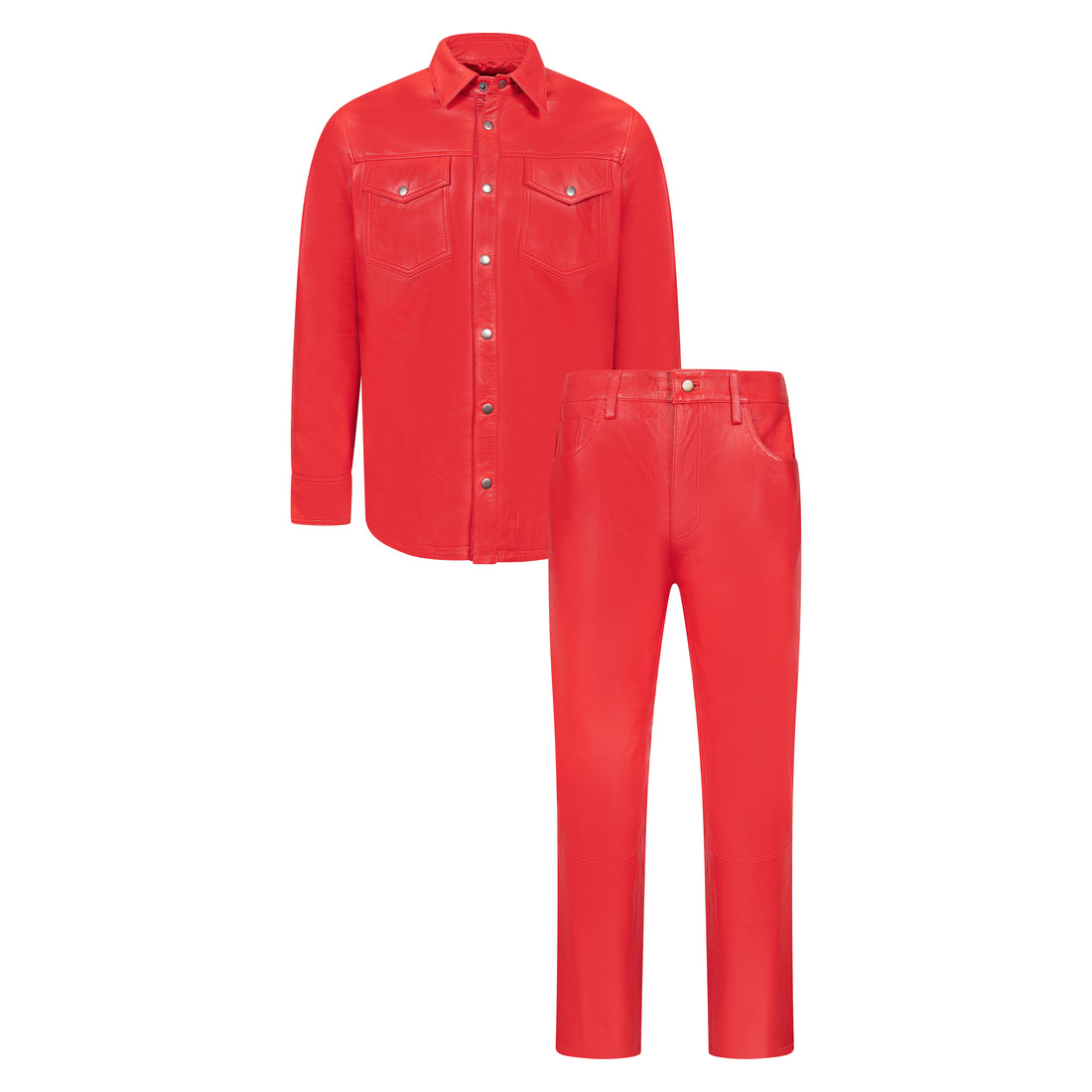 Jakewood 123 Red Genuine Lambskin Leather Shirt/Pants Set