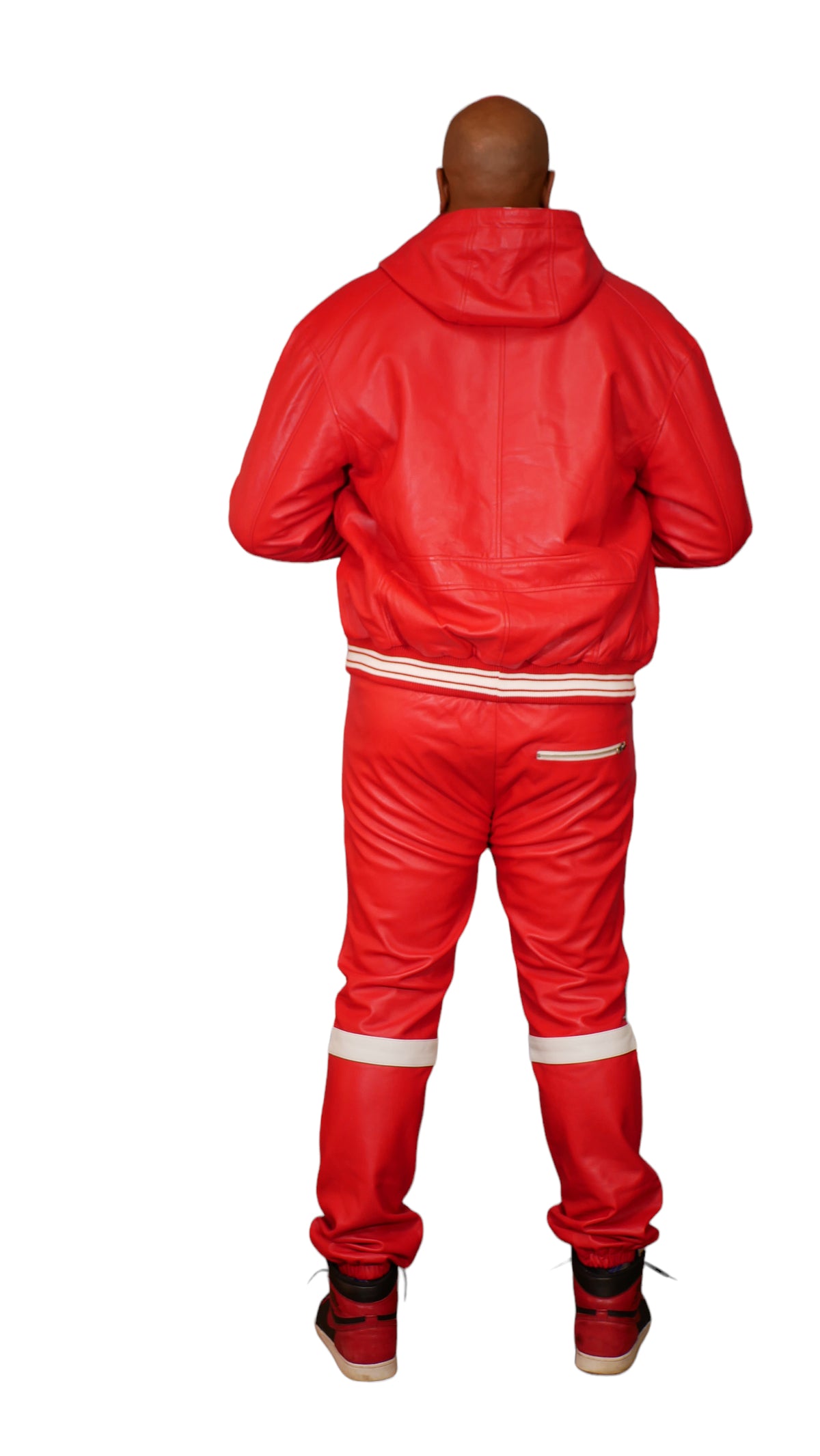 Jakewood 145 Red Genuine Lambskin Leather Hoodie/Jogger Cargo Pants Set