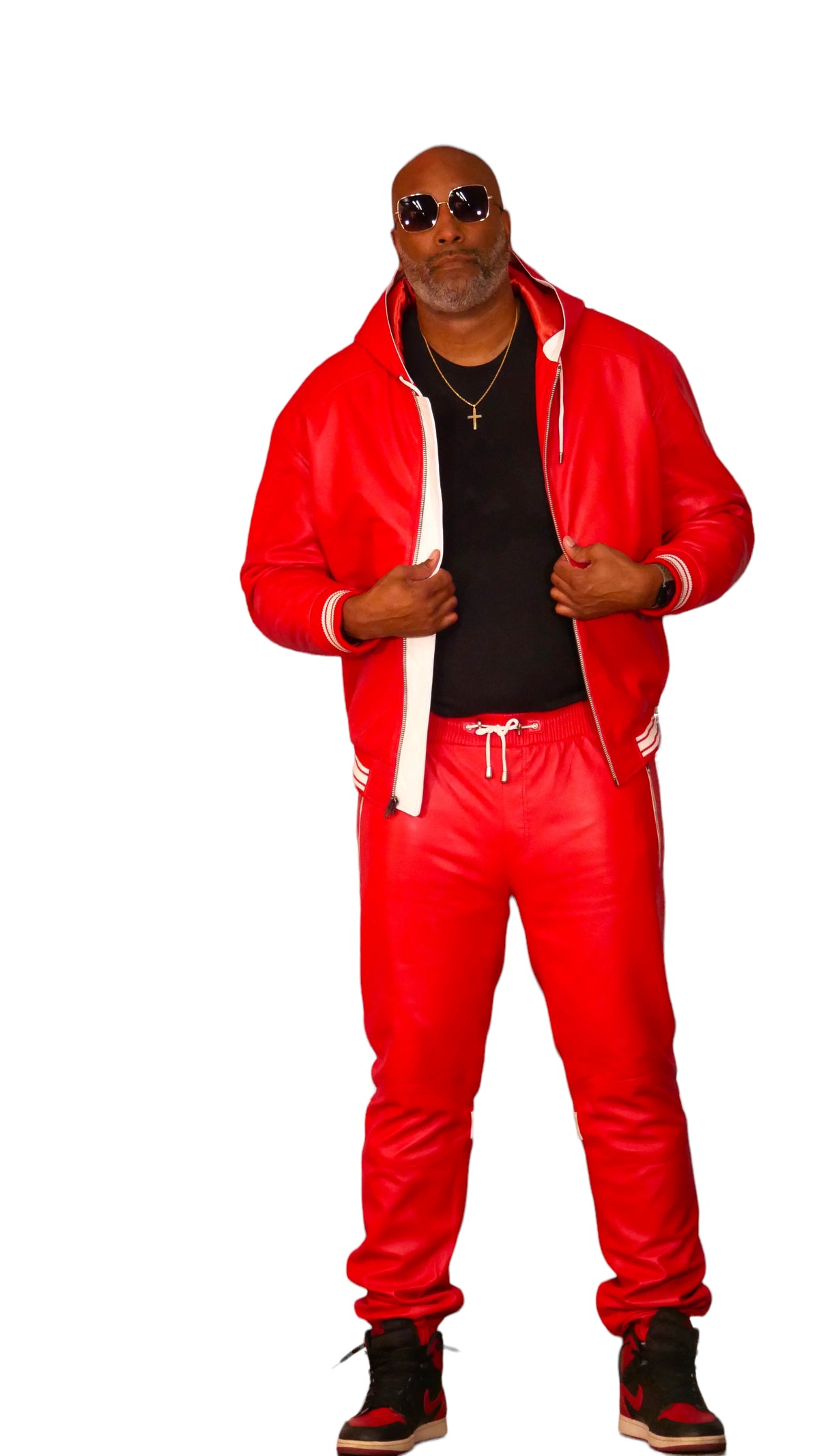 Jakewood 145 Red Genuine Lambskin Leather Hoodie/Jogger Cargo Pants Set