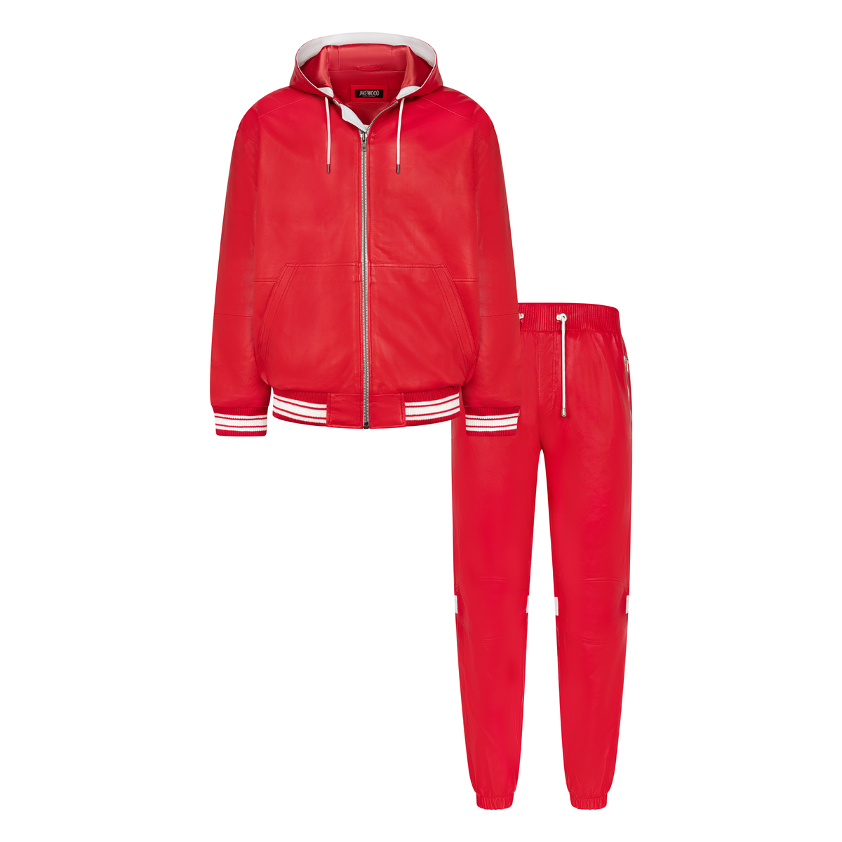 Jakewood 145 Red Genuine Lambskin Leather Hoodie/Jogger Cargo Pants Set