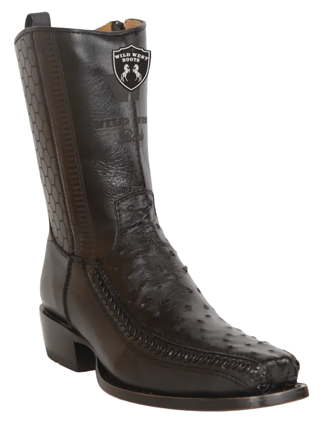 Wild West 257BFH0305 Women's Black Genuine Caiman Ostrich/Deer Low Shaft 7X Toe Boots
