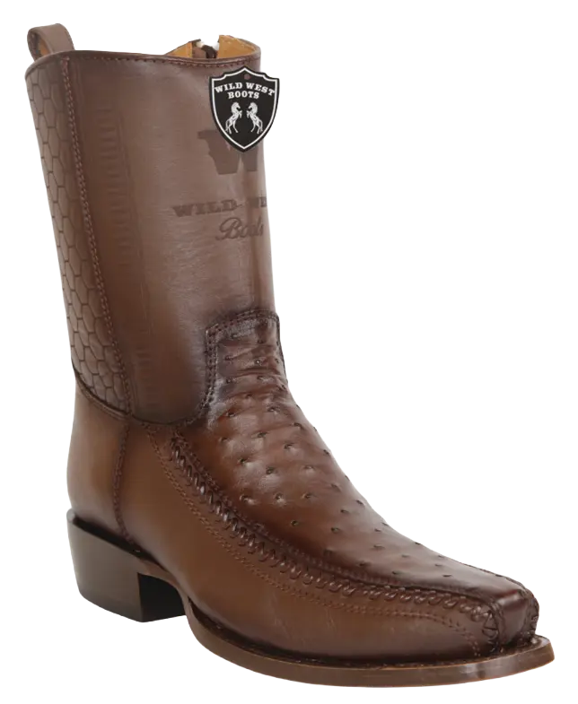 Wild West 257BFH0316 Women's Faded Brown Genuine Caiman Ostrich/Deer Low Shaft 7X Toe Boots