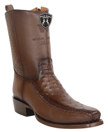 Wild West 257BFH0316 Women's Faded Brown Genuine Caiman Ostrich/Deer Low Shaft 7X Toe Boots