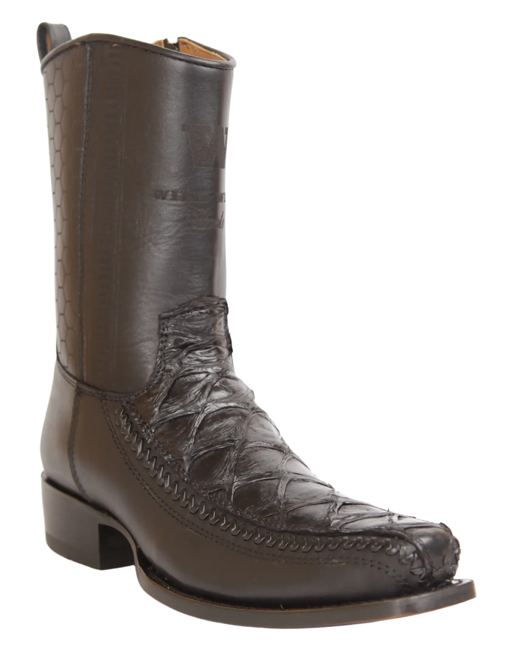 Wild West 257BFH1005 Women's Glossy Black Genuine Pirarucu/Deer Low Shaft 7X Toe Boots