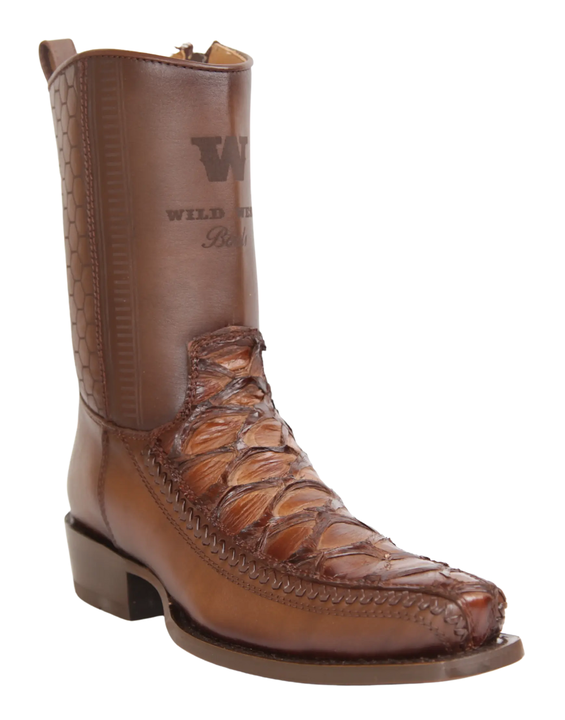 Wild West 257BFH1016 Women's Faded Brown Genuine Pirarucu/Deer Low Shaft 7X Toe Boots