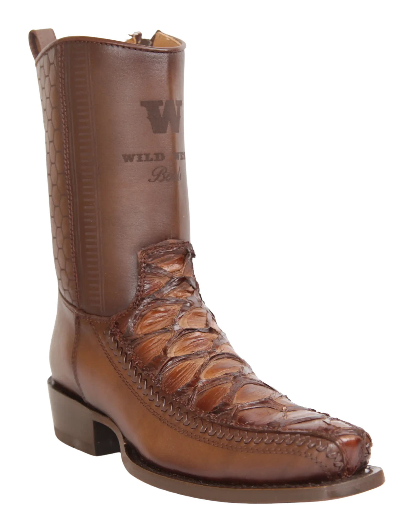 Wild West 257BFH1016 Women's Faded Brown Genuine Pirarucu/Deer Low Shaft 7X Toe Boots