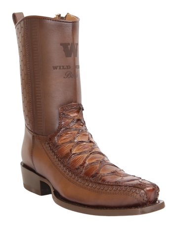 Wild West 257BFH1016 Women's Faded Brown Genuine Pirarucu/Deer Low Shaft 7X Toe Boots
