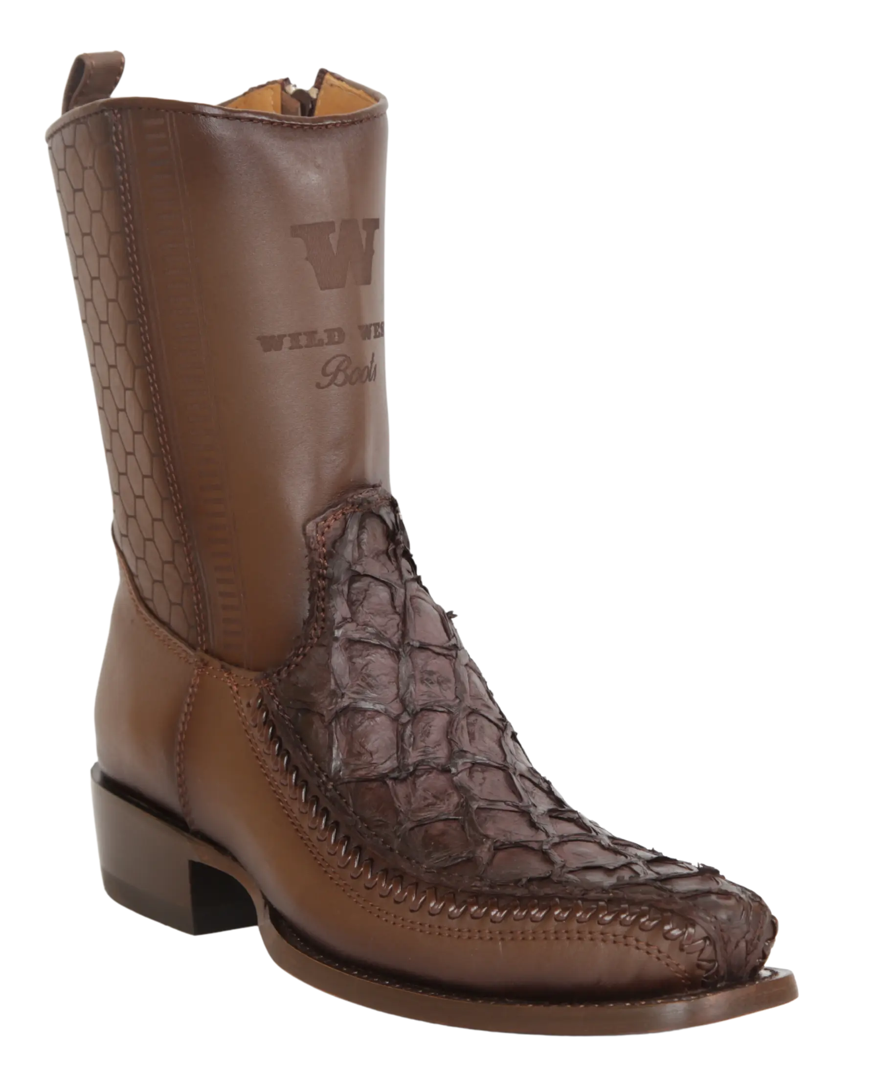 Wild West 257BFH1059 Women's Faded Tobacco Genuine Pirarucu/Deer Low Shaft 7X Toe Boots