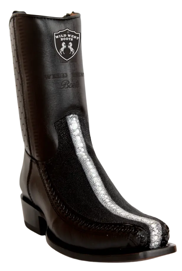 Wild West 257BFH1105 Women's Black Genuine Rowstone Stingray/Deer Low Shaft 7X Toe Boots