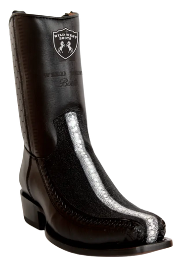 Wild West 257BFH1105 Women's Black Genuine Rowstone Stingray/Deer Low Shaft 7X Toe Boots