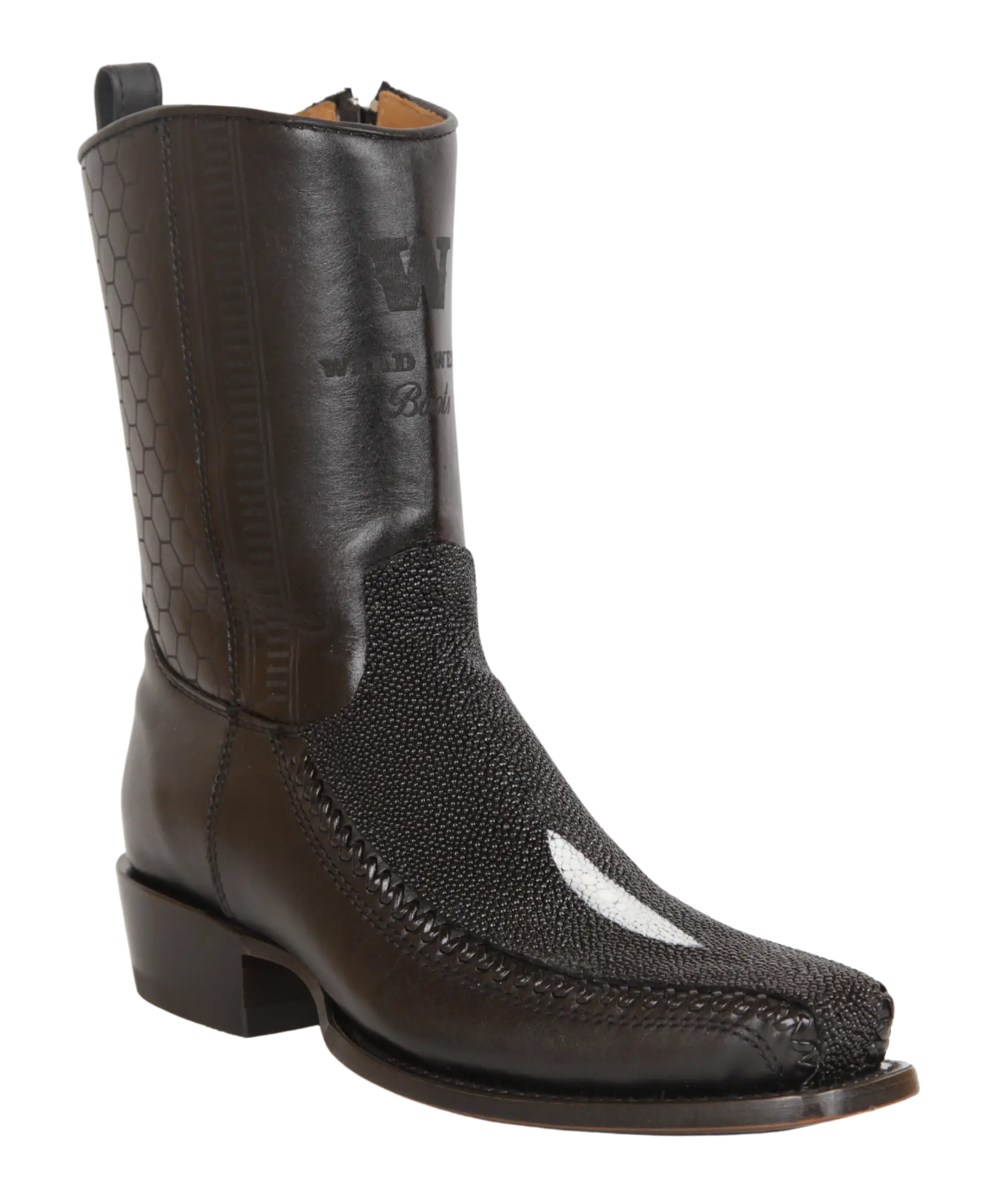 Wild West 257BFH1205 Women's Black Genuine Single Stone Stingray/Deer Low Shaft 7X Toe Boots