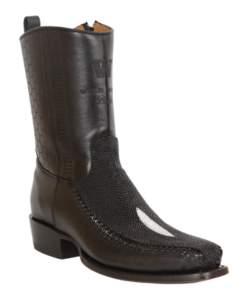 Wild West 257BFH1205 Women's Black Genuine Single Stone Stingray/Deer Low Shaft 7X Toe Boots