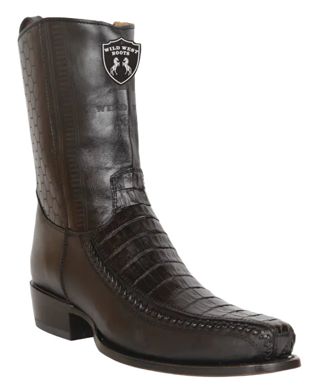 Wild West 257BFH8205 Women's Black Genuine Caiman Crocodile Belly/Deer Low Shaft 7X Toe Boots