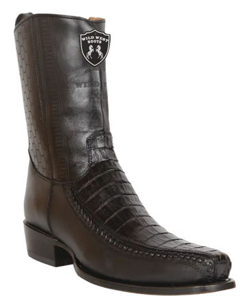 Wild West 257BFH8205 Women's Black Genuine Caiman Crocodile Belly/Deer Low Shaft 7X Toe Boots